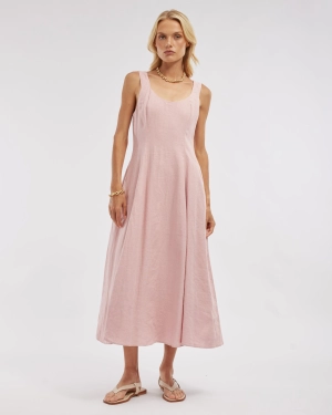 Anna Panelled Linen Midi Dress - Peony