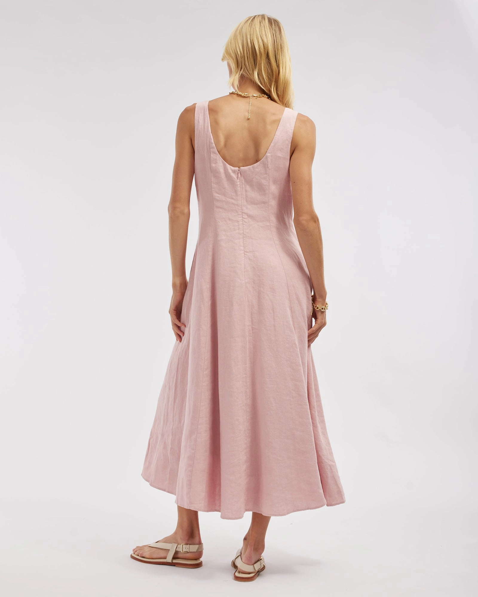 Anna Panelled Linen Midi Dress - Peony