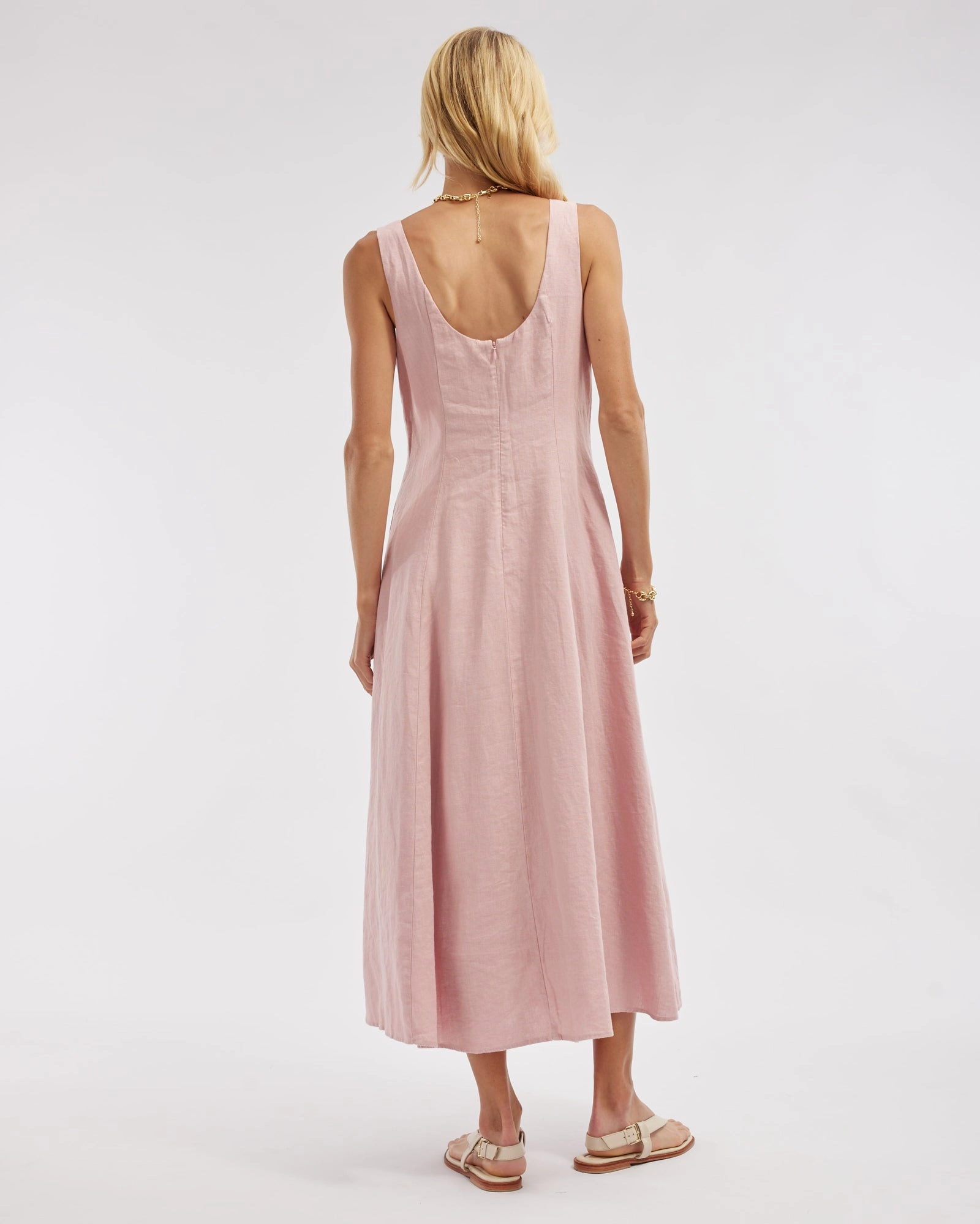 Anna Panelled Linen Midi Dress - Peony
