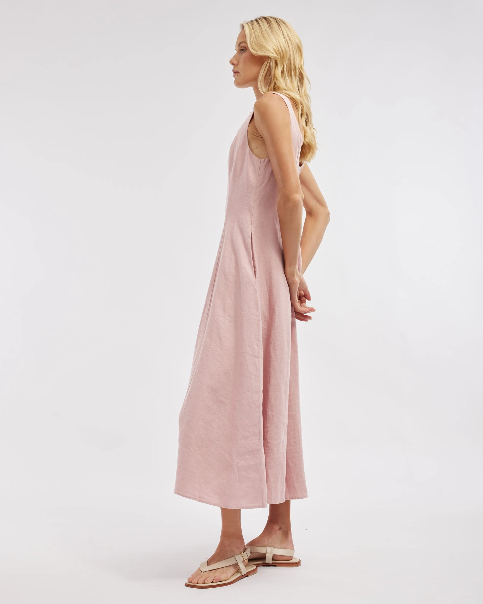 Anna Panelled Linen Midi Dress - Peony