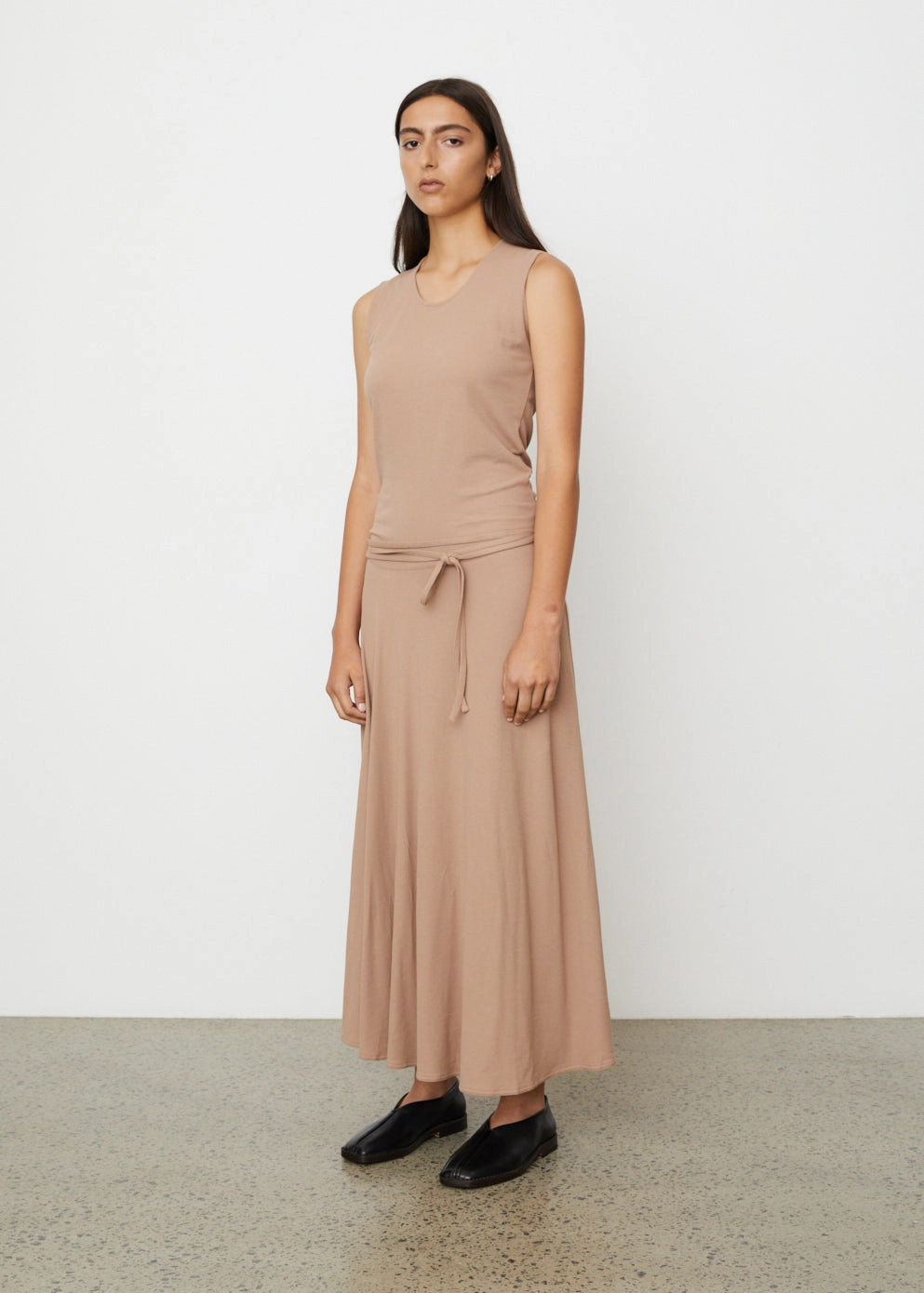 Belted Crepe Sleeveless Dress