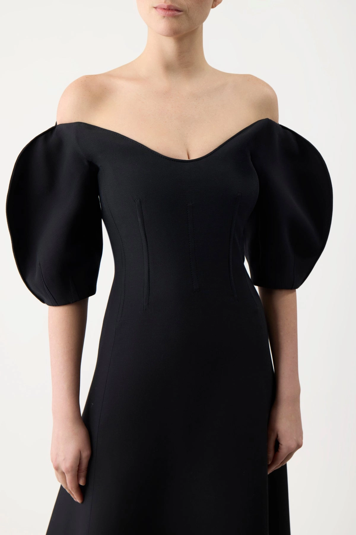 Buisier Dress in Black Wool Silk Cady