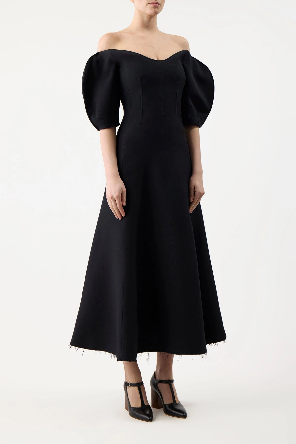 Buisier Dress in Black Wool Silk Cady