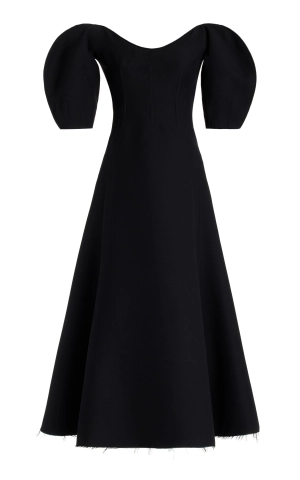 Buisier Dress in Black Wool Silk Cady