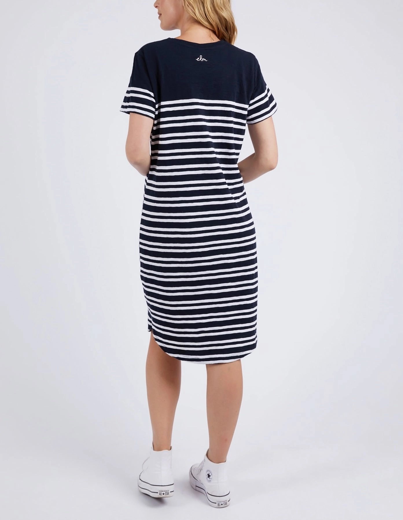 Elm Aligner Tee Dress Navy and White Stripe