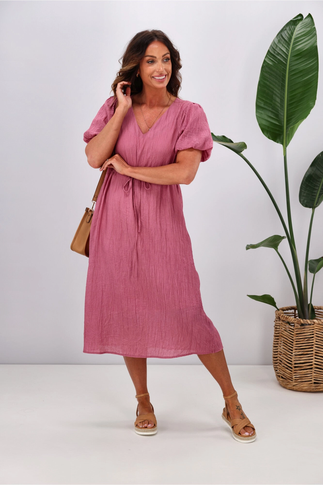 Gloss by Shine On Magnolia V Neck Dress Rose