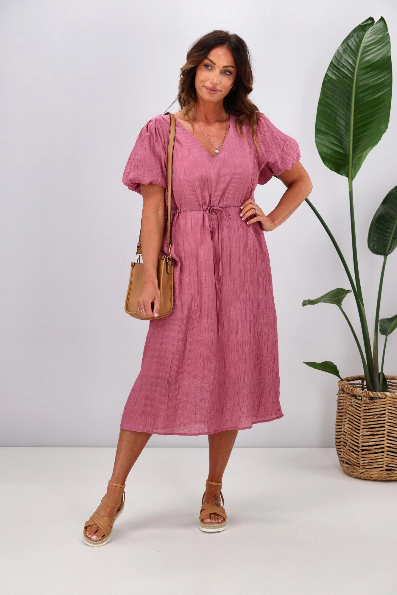 Gloss by Shine On Magnolia V Neck Dress Rose