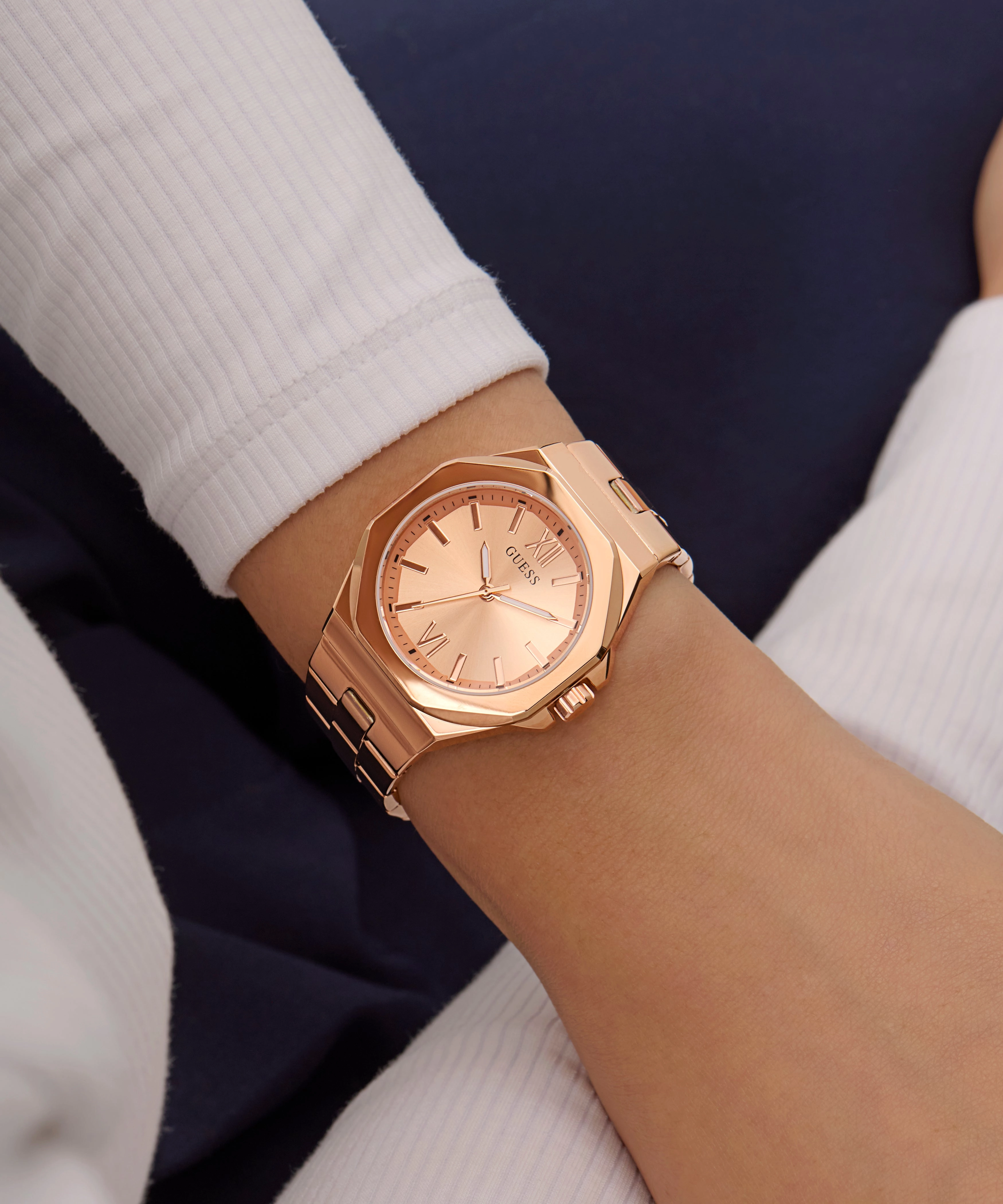 GUESS Ladies Rose Gold Tone Analog Watch