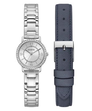 GUESS Ladies Silver Tone Analog Watch Box Set