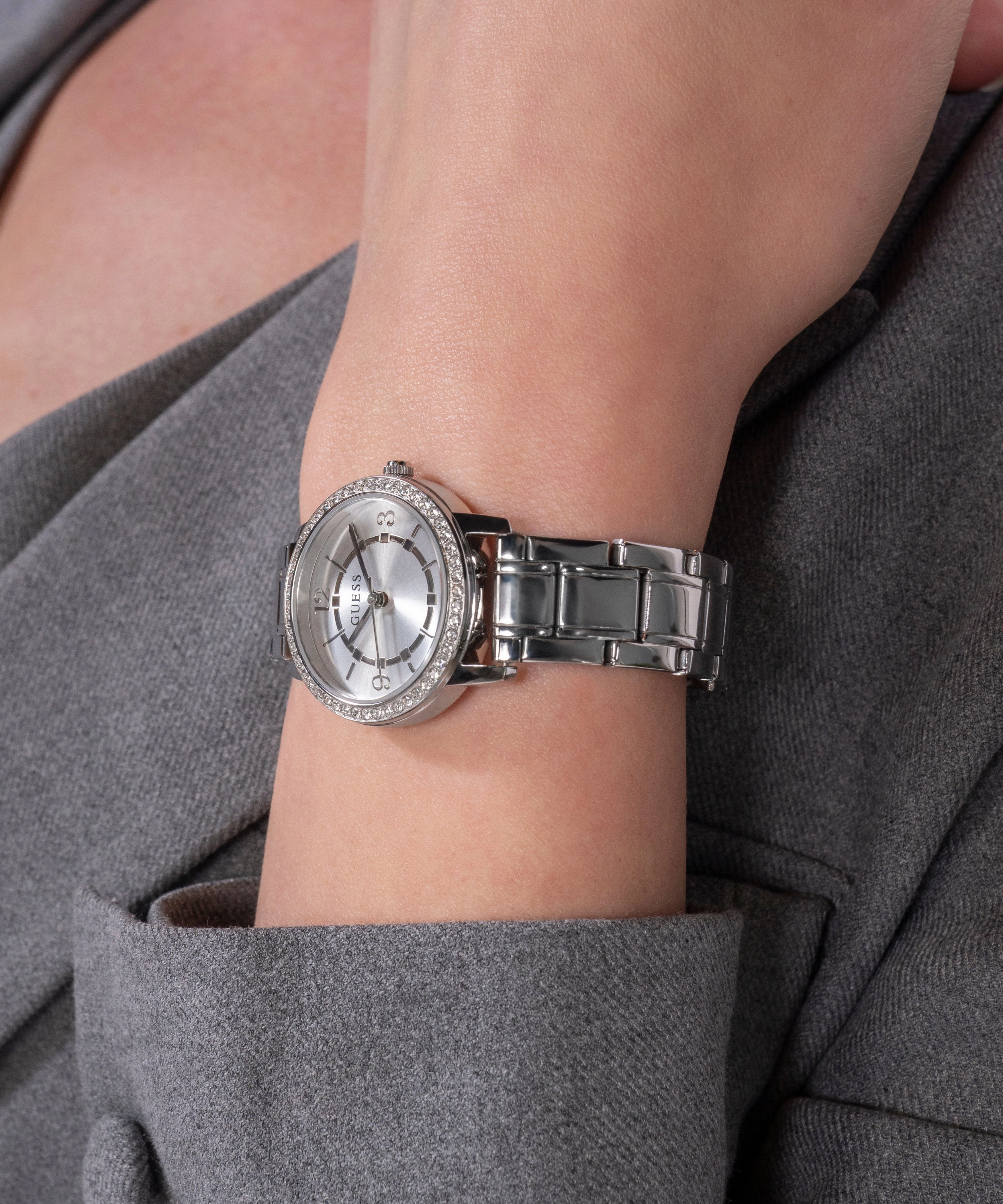 GUESS Ladies Silver Tone Analog Watch Box Set