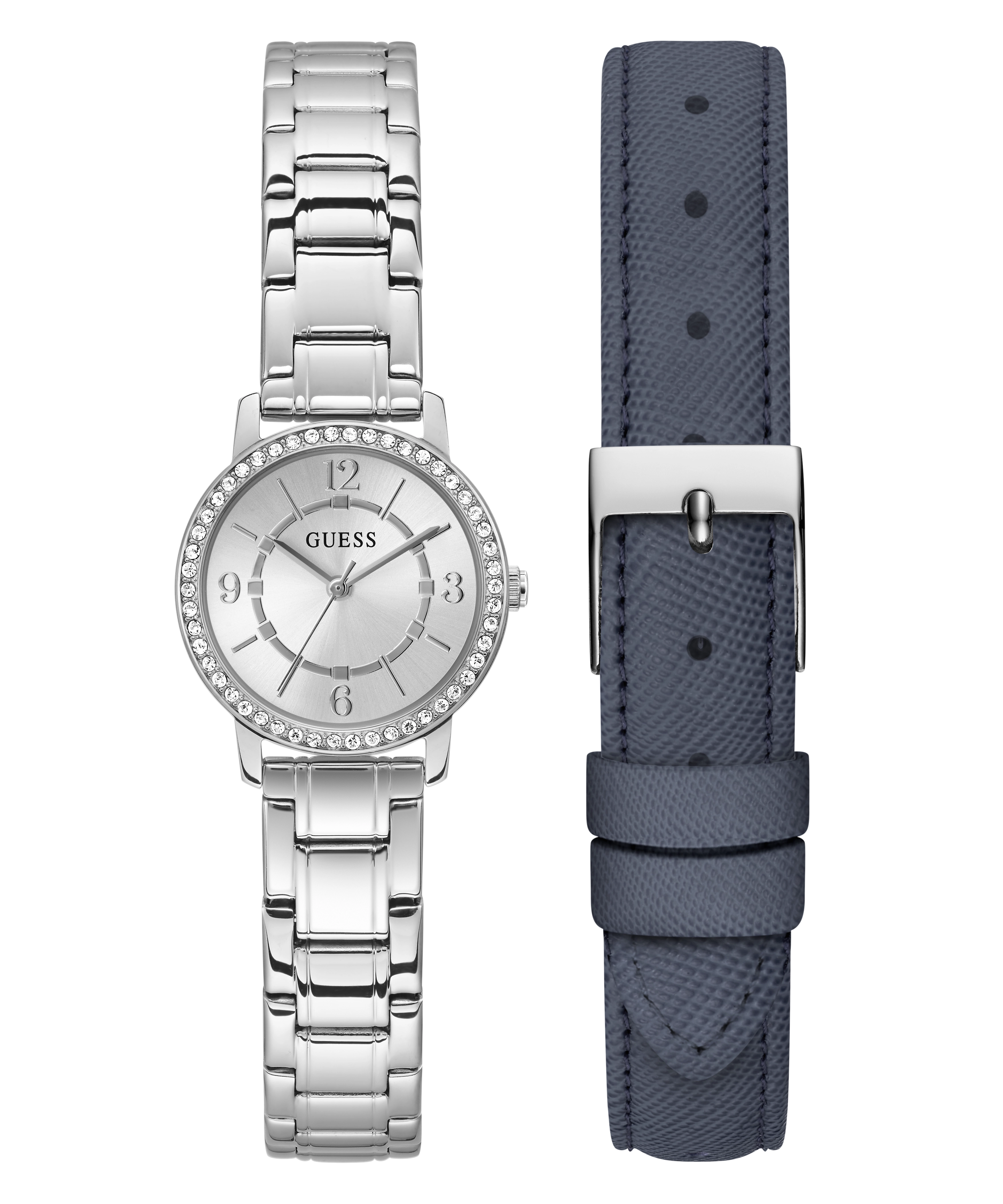GUESS Ladies Silver Tone Analog Watch Box Set