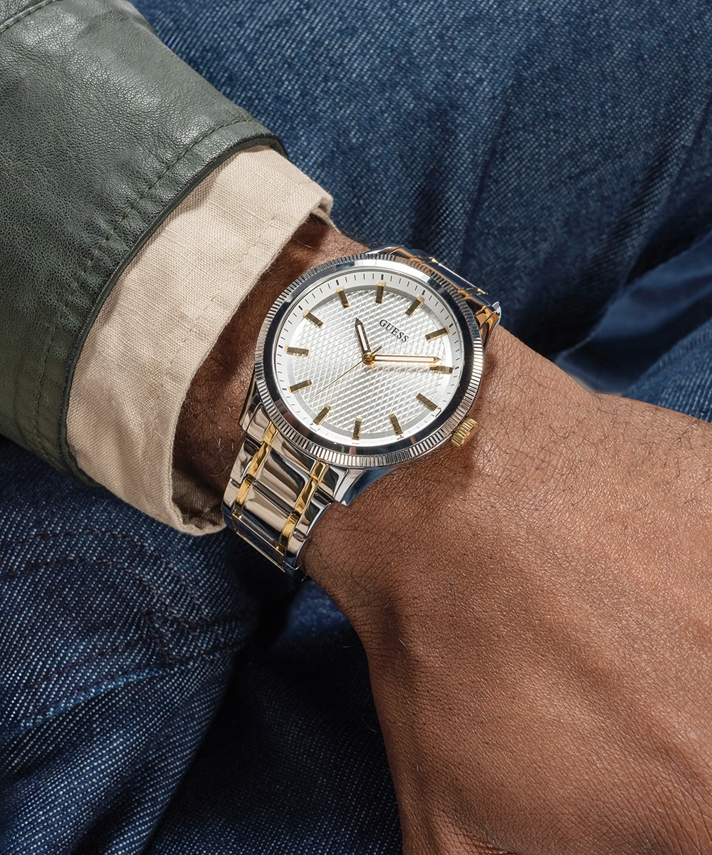 GUESS Mens 2-Tone Silver Analog Watch