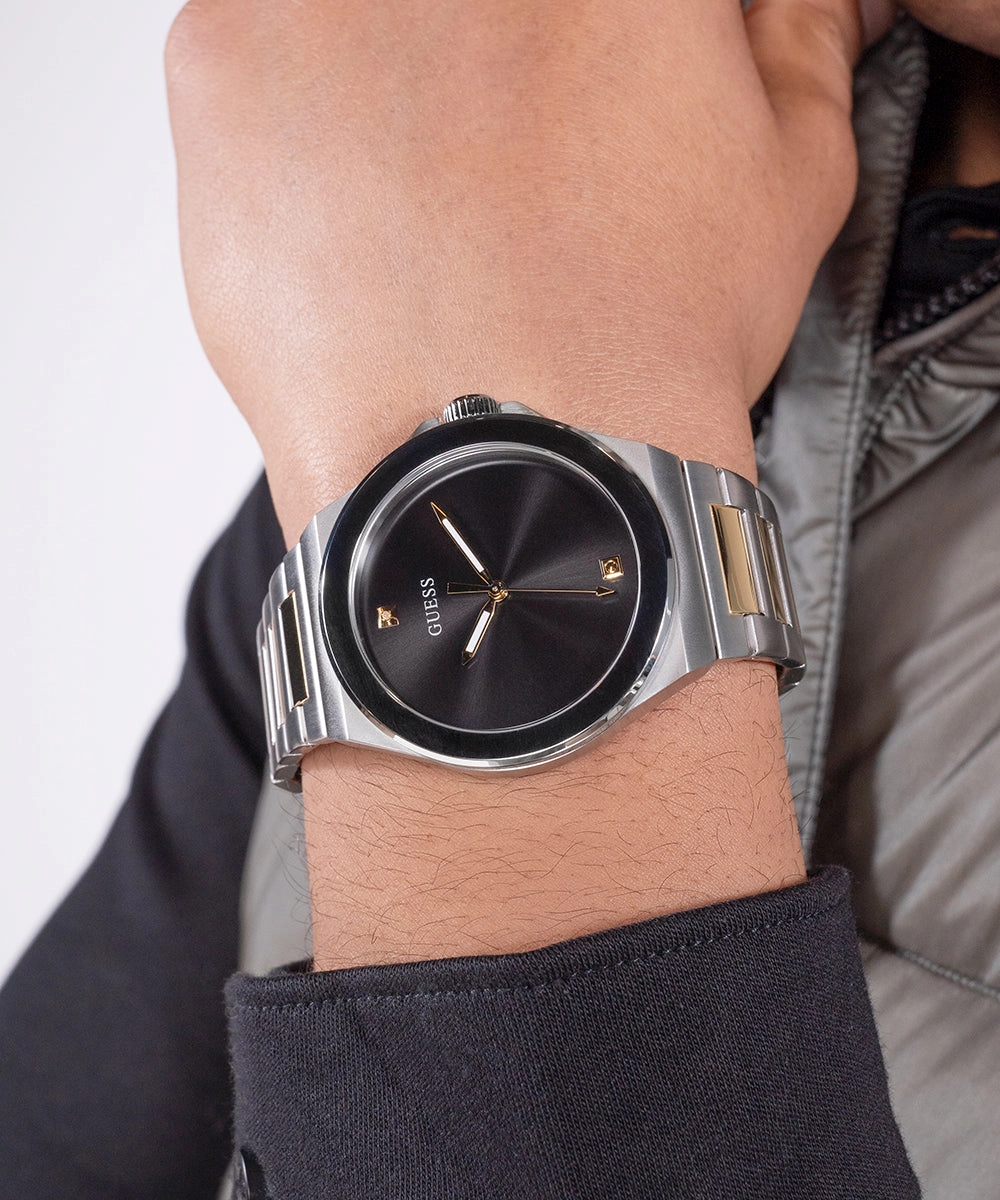 GUESS Mens 2-Tone Silver Tone Analog Watch