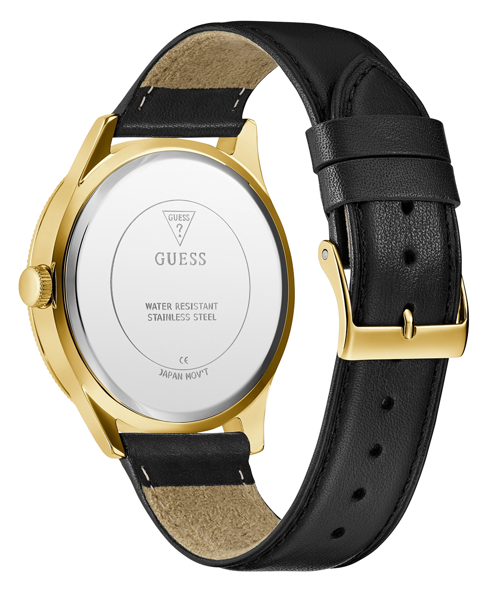 GUESS Mens Black Gold Tone Analog Watch