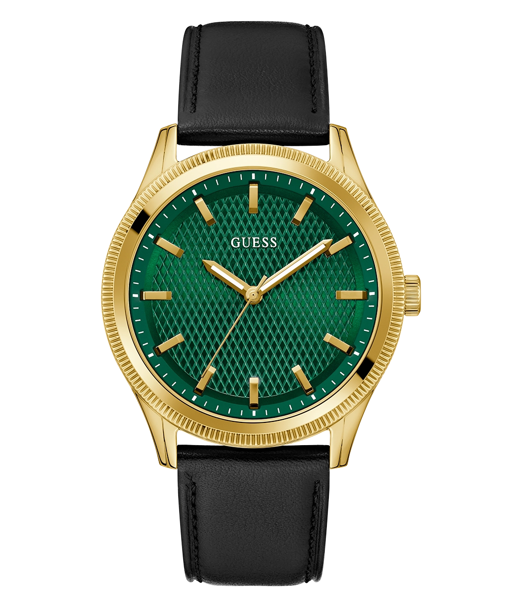 GUESS Mens Black Gold Tone Analog Watch