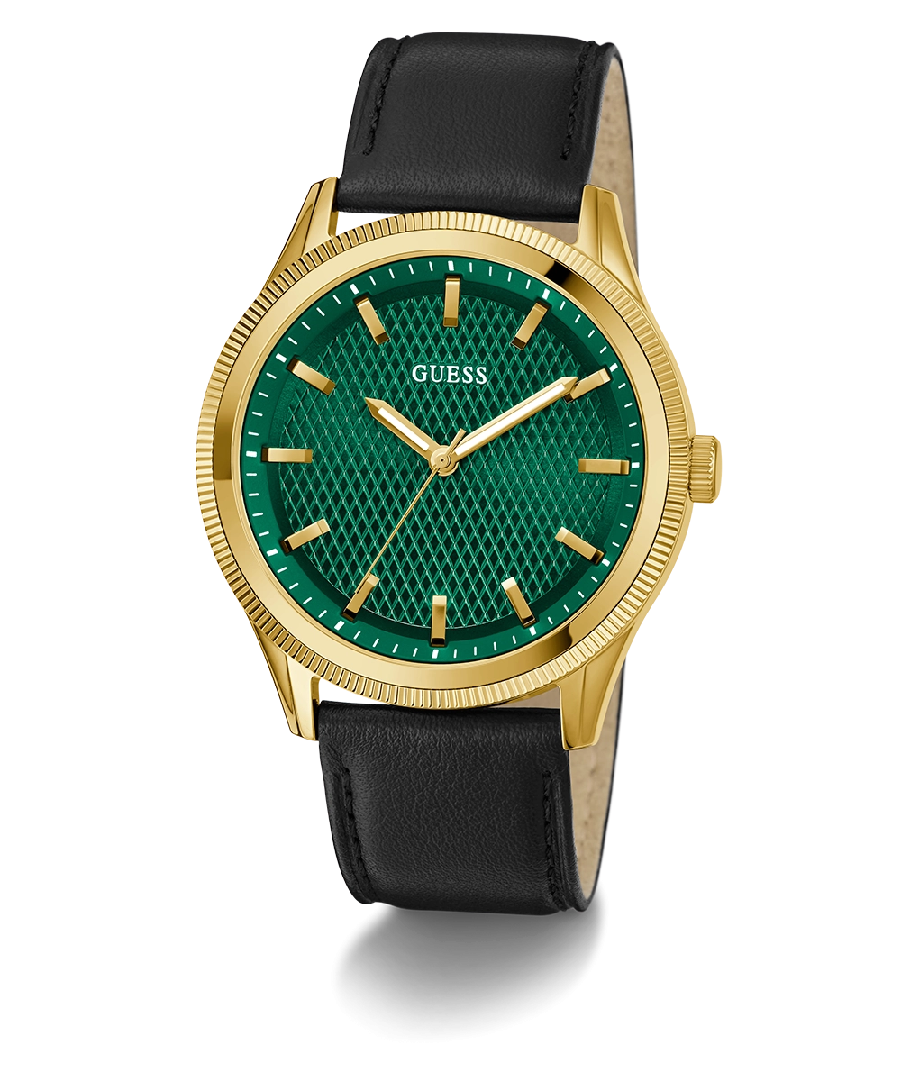 GUESS Mens Black Gold Tone Analog Watch