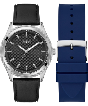 GUESS Mens Black Silver Tone Analog Watch Box Set