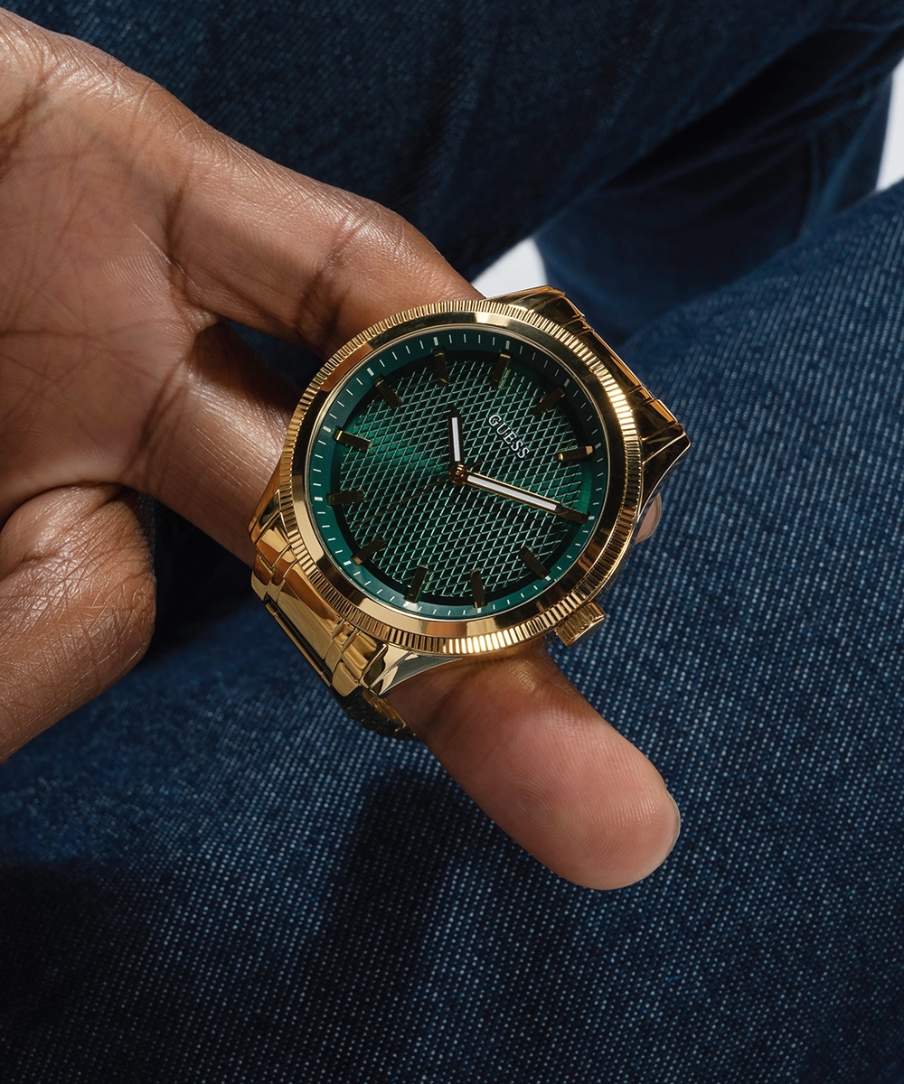 GUESS Mens Gold Tone Analog Watch
