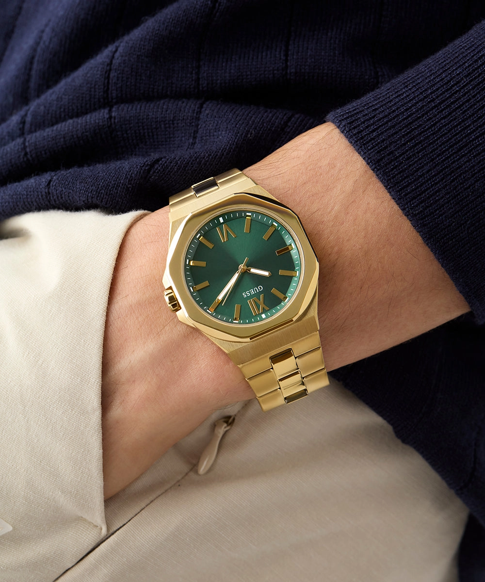 GUESS Mens Gold Tone Analog Watch
