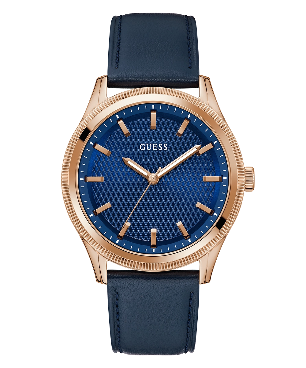 GUESS Mens Navy Rose Gold Tone Analog Watch