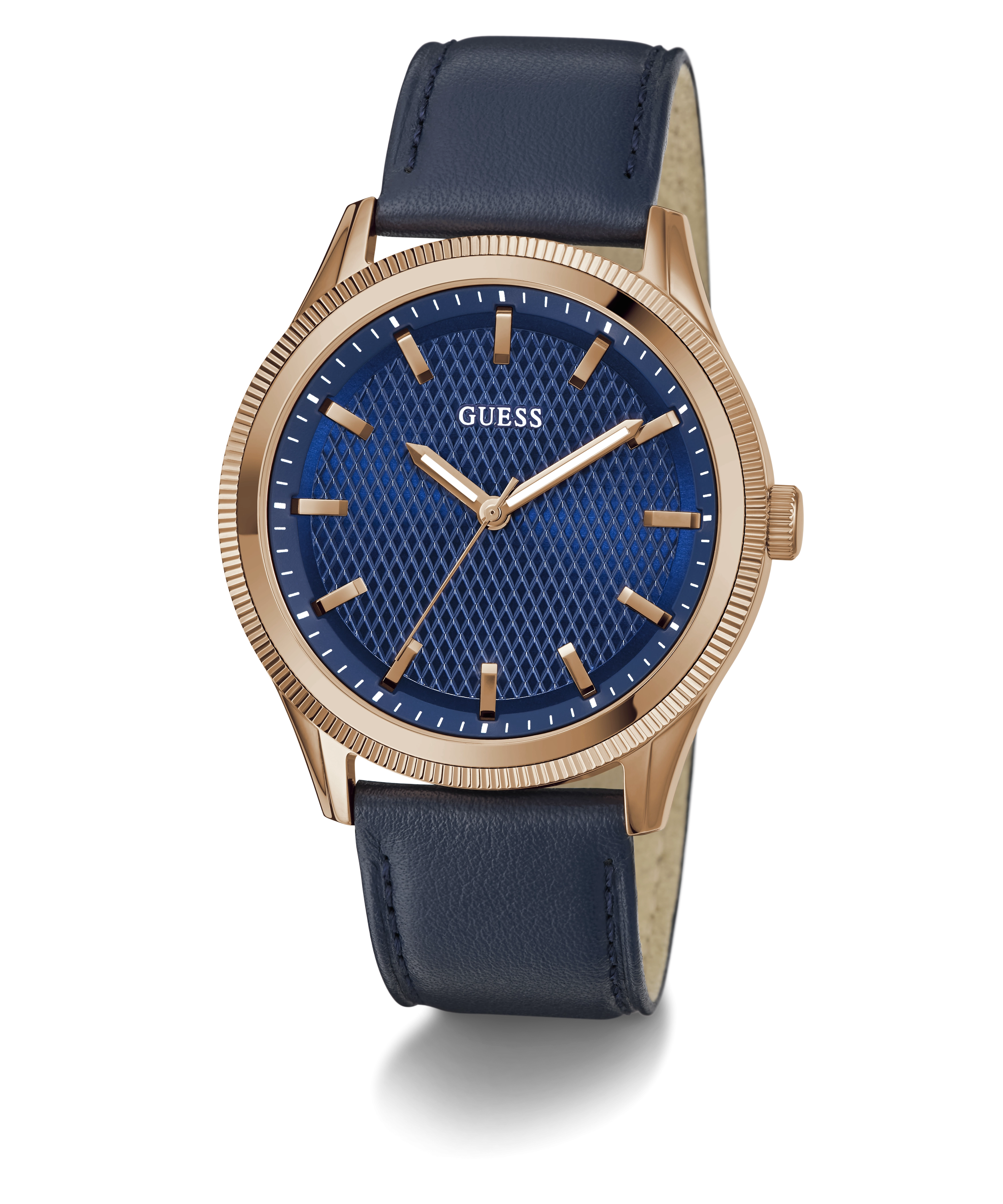 GUESS Mens Navy Rose Gold Tone Analog Watch