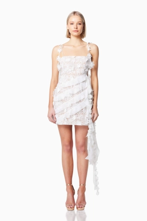 Isles 3D Rosette Mini Dress in White