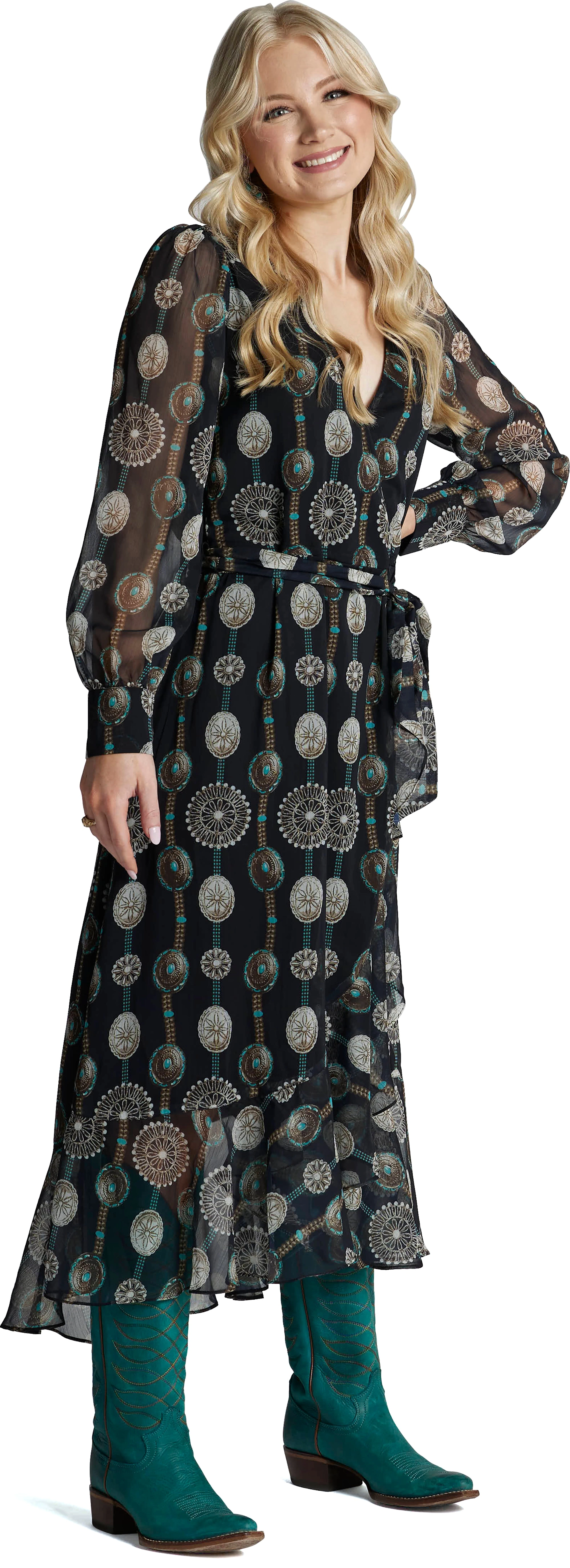 Justin Brands - Nicole Wrap Maxi Dress Black with Concho Design J-2295
