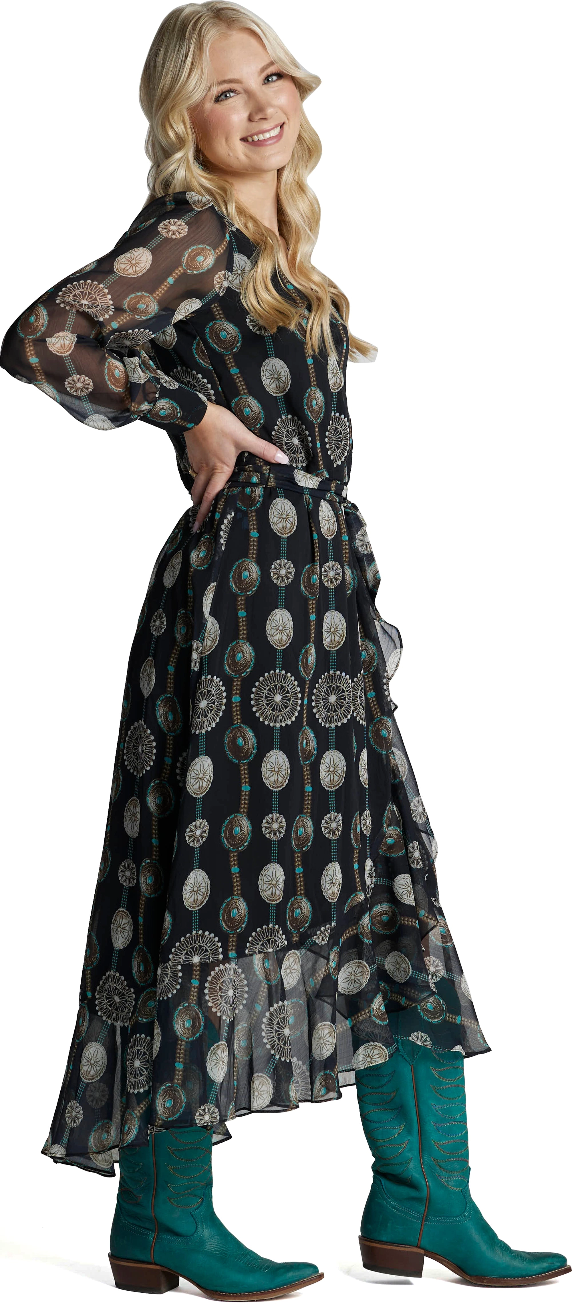 Justin Brands - Nicole Wrap Maxi Dress Black with Concho Design J-2295