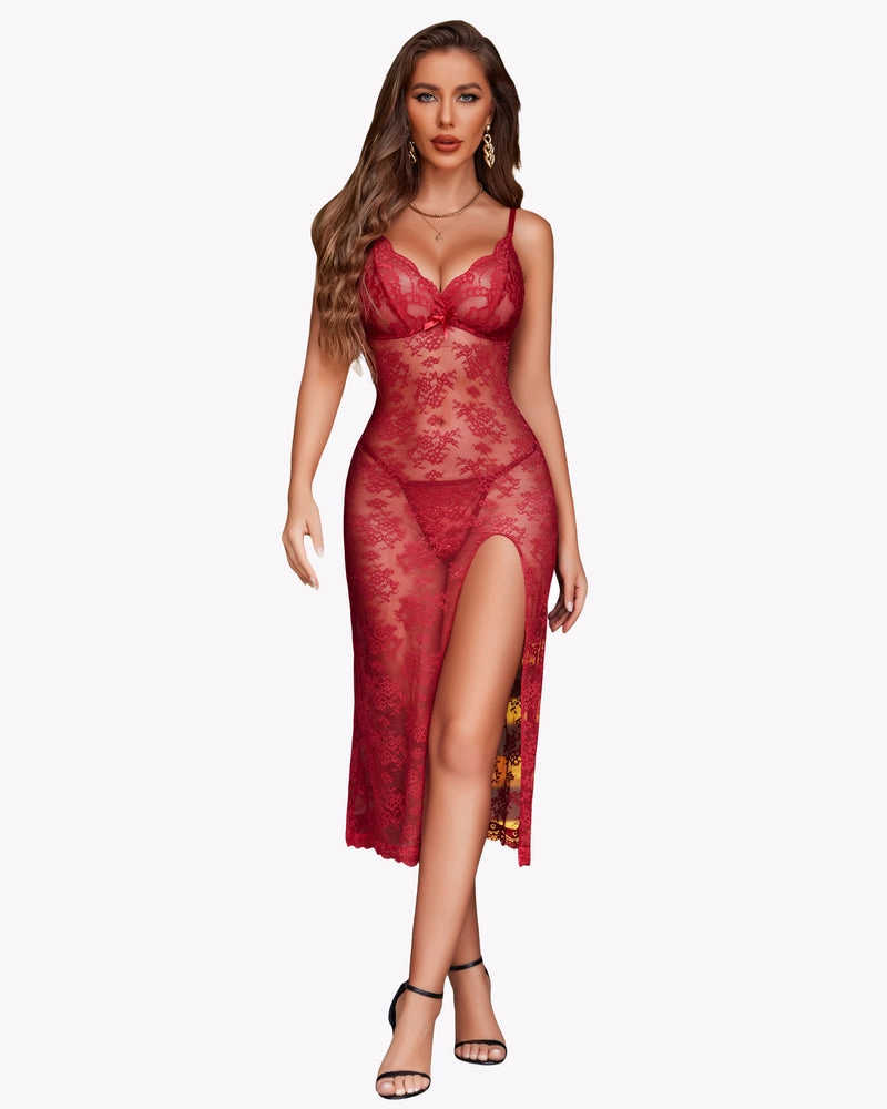 Lace Nightdress Long Side Split Dress