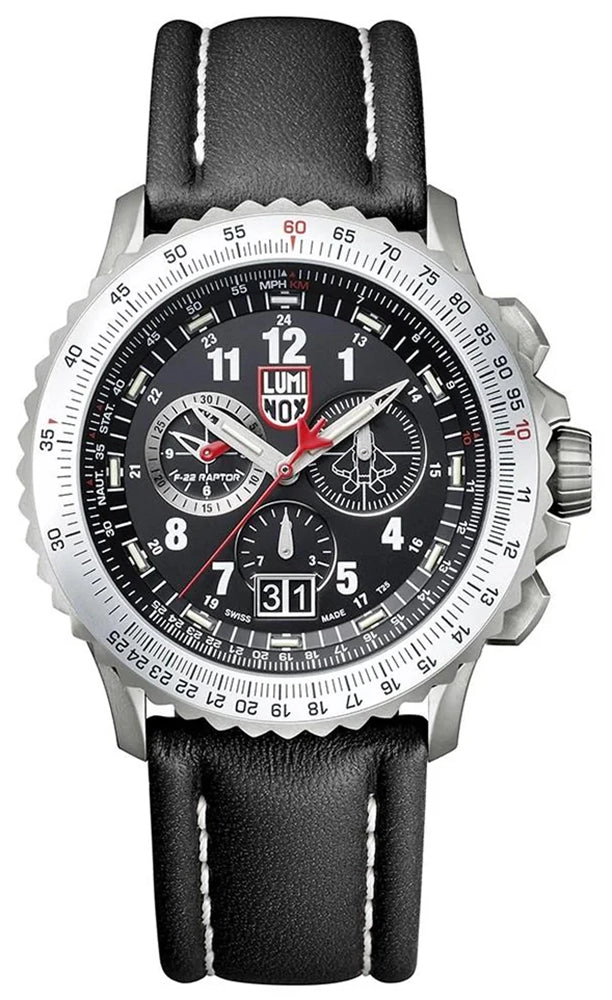 Luminox F-22 Raptor Chronograph Titanium Black Dial Black Leather Strap Date Divers Quartz Mens Watch XA.9241