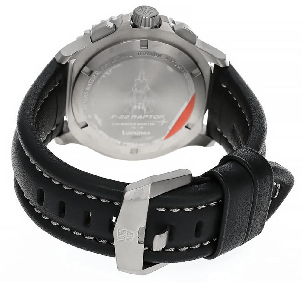 Luminox F-22 Raptor Chronograph Titanium Black Dial Black Leather Strap Date Divers Quartz Mens Watch XA.9241