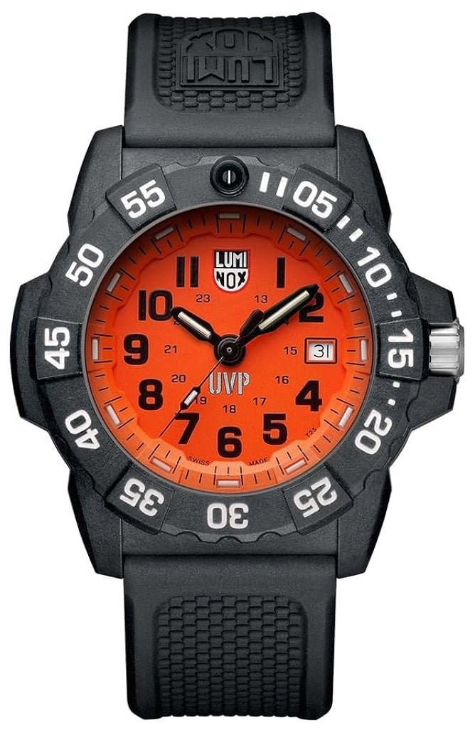 Luminox Navy SEAL Scott Cassell UVP CARBONOX Orange Dial Black Rubber Strap Date Divers Quartz Mens Watch XS.3509.SC