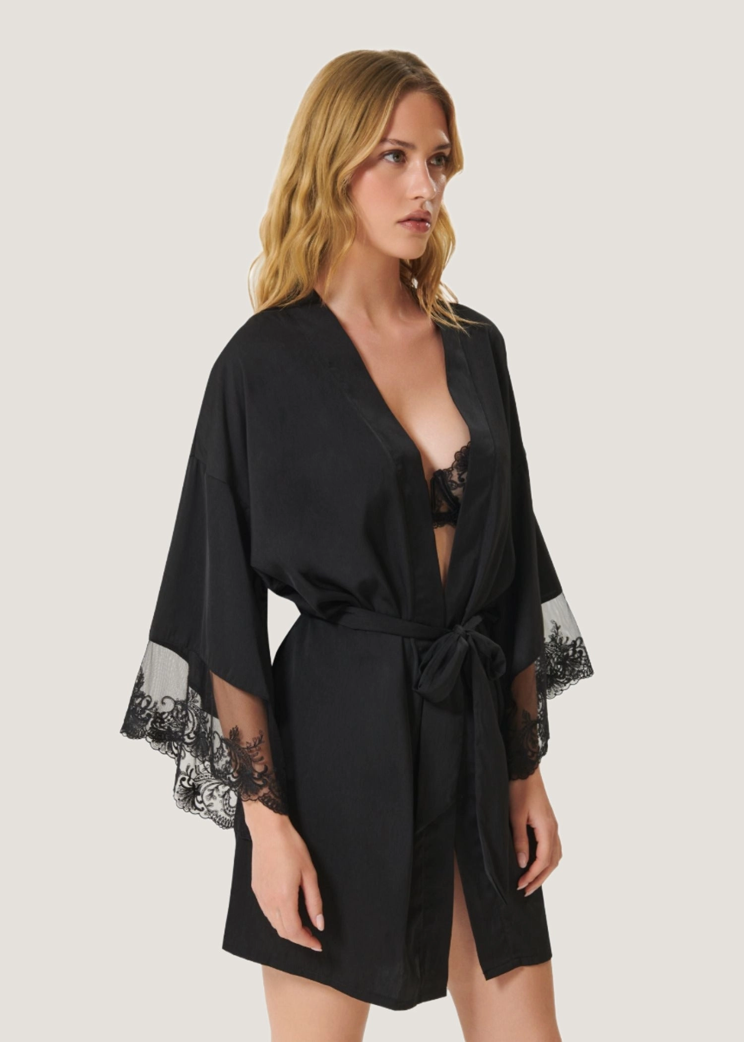 Marseille Luxury Satin Kimono (Black)
