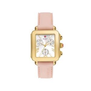Michele Deco Sport Chronograph 18k Gold-Plated Ballet Pink Silicone Watch