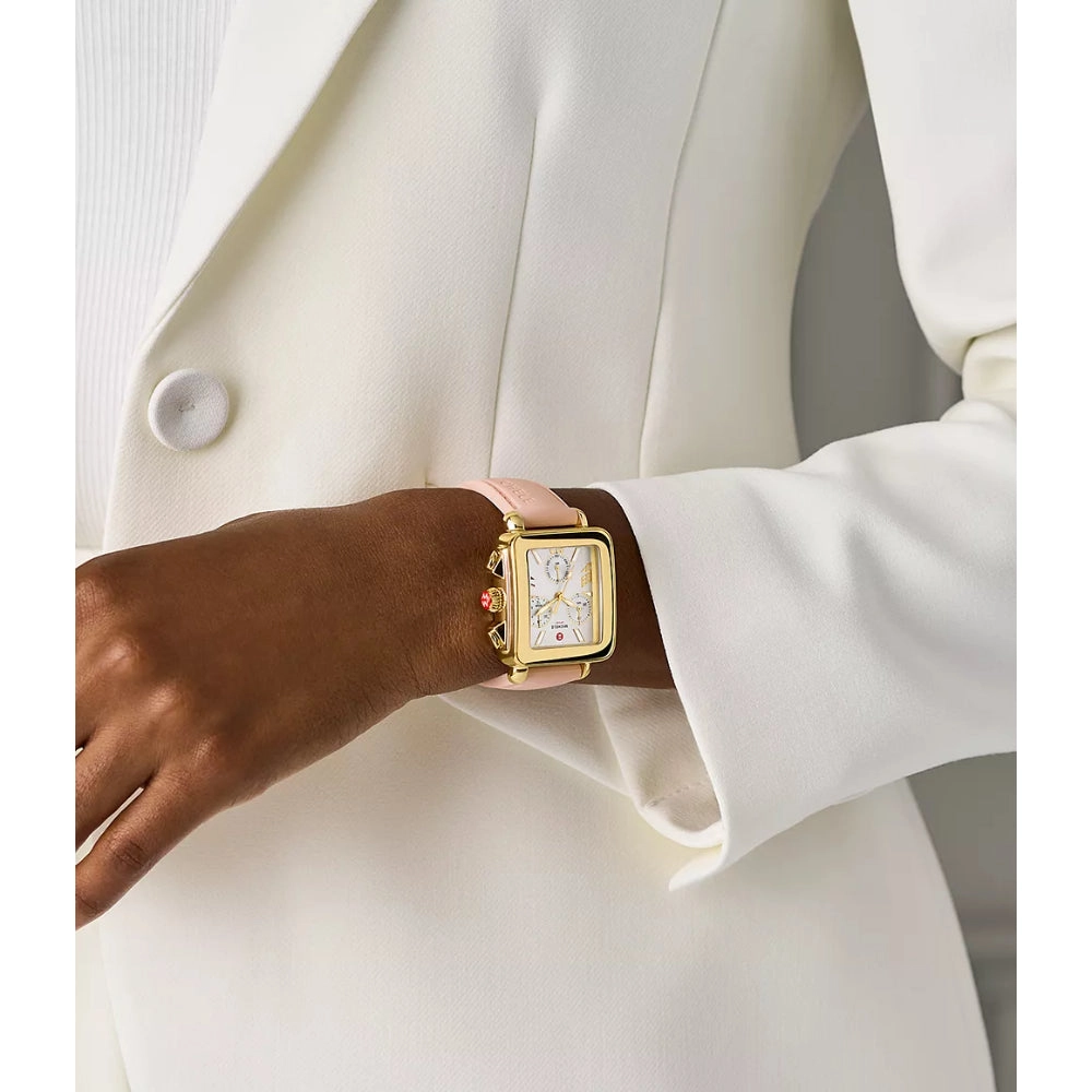 Michele Deco Sport Chronograph 18k Gold-Plated Ballet Pink Silicone Watch