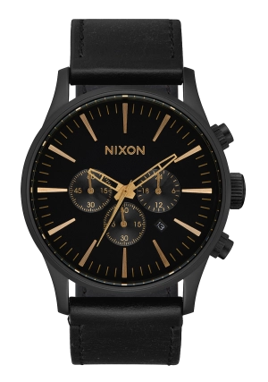 Sentry Chrono Leather - Matte Black / Gold / Black