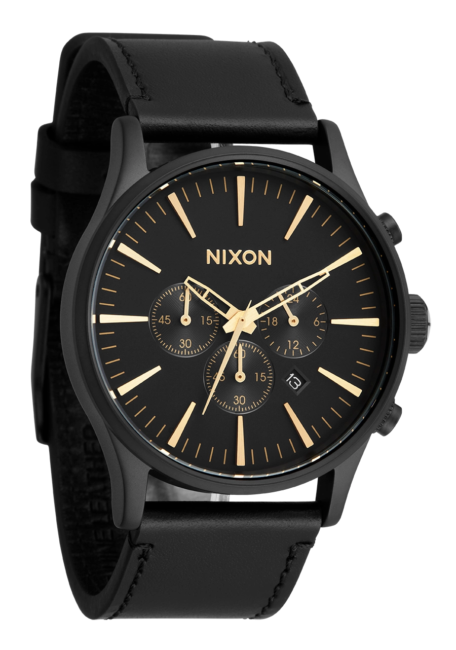 Sentry Chrono Leather - Matte Black / Gold / Black