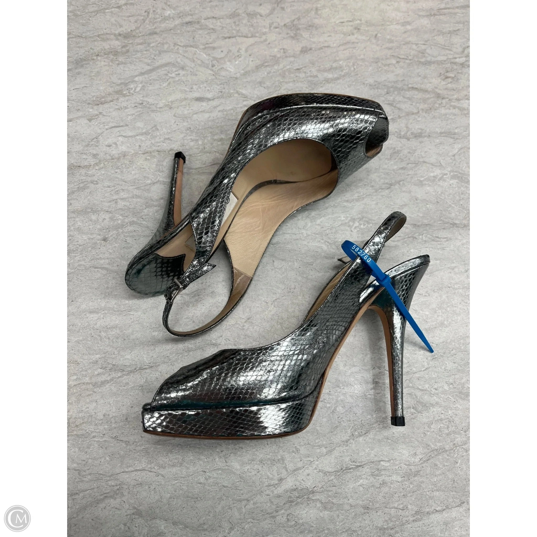 Shoes Luxury Designer By Jimmy Choo In Silver, Size: 8.5
