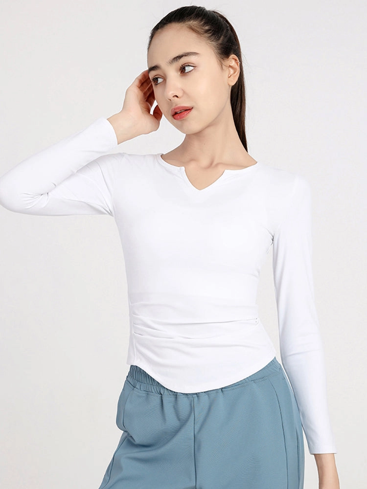 Slim Fit V-neck Long Sleeve Yoga Tops Breathable Athletic Workout Running Shirt
