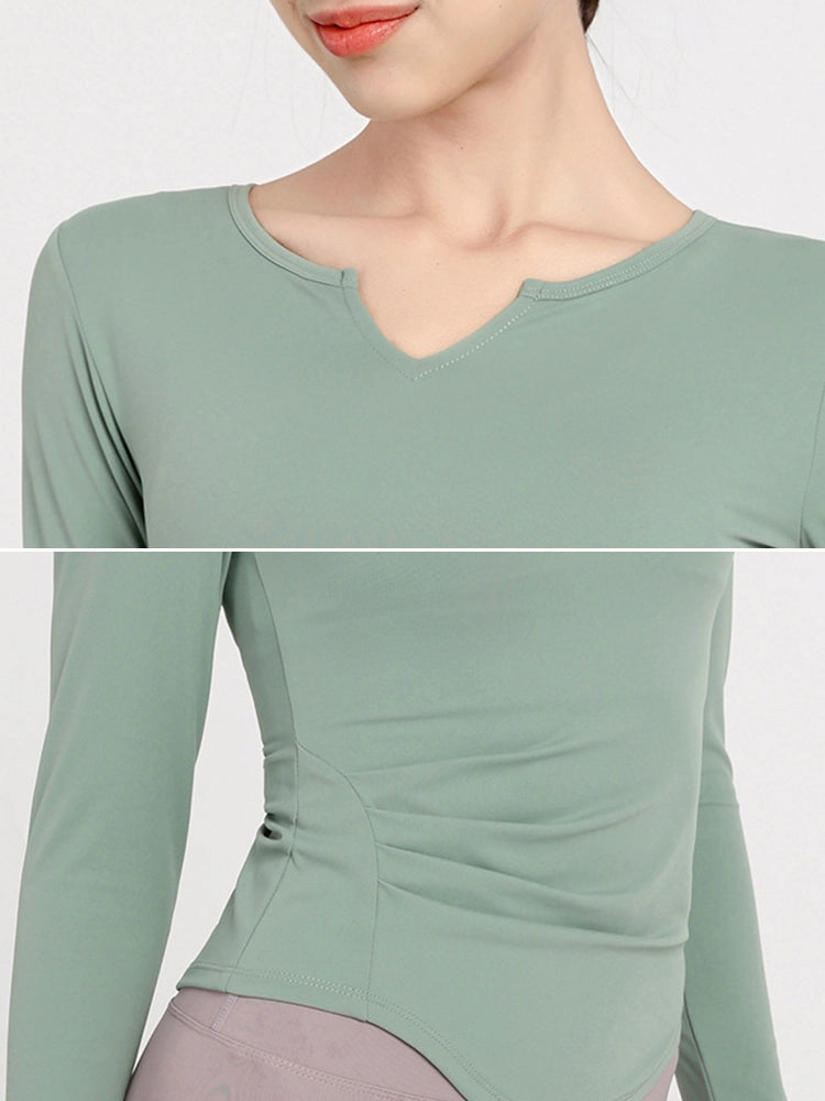 Slim Fit V-neck Long Sleeve Yoga Tops Breathable Athletic Workout Running Shirt