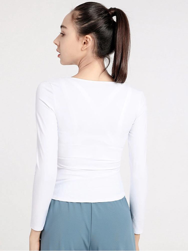 Slim Fit V-neck Long Sleeve Yoga Tops Breathable Athletic Workout Running Shirt