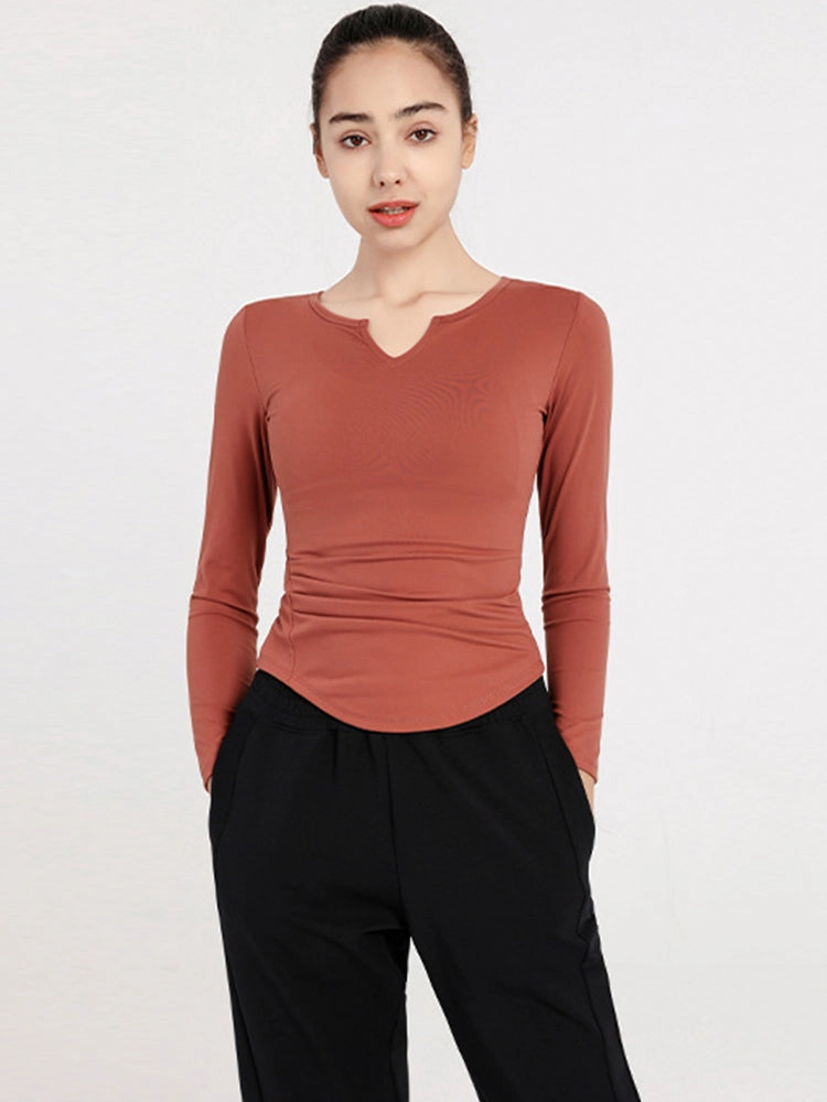Slim Fit V-neck Long Sleeve Yoga Tops Breathable Athletic Workout Running Shirt