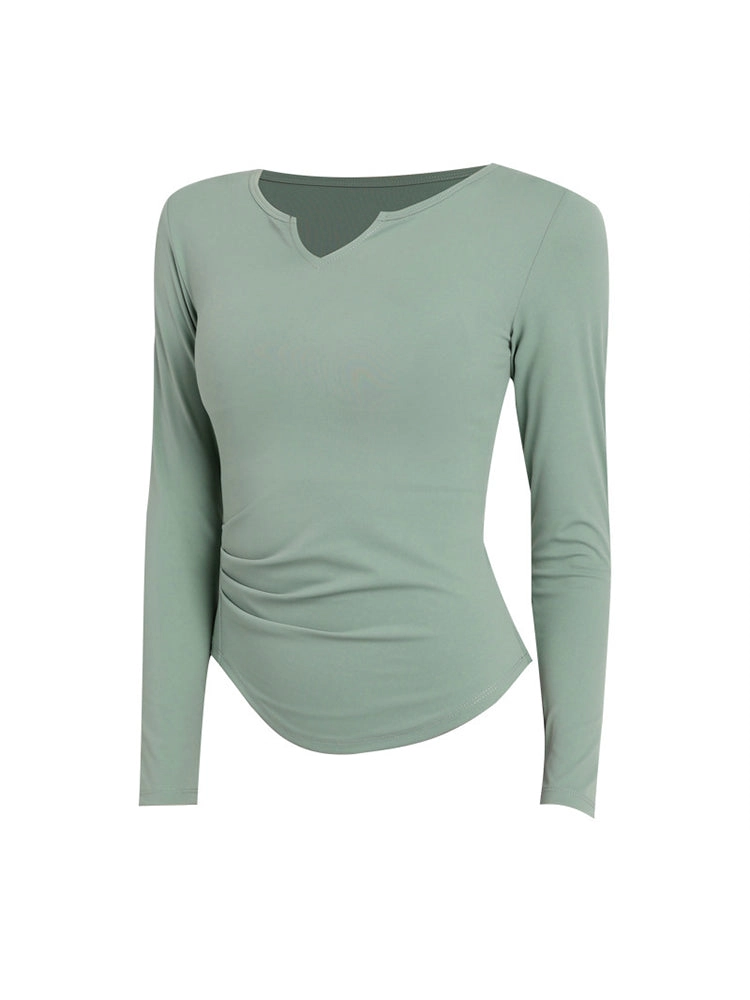 Slim Fit V-neck Long Sleeve Yoga Tops Breathable Athletic Workout Running Shirt