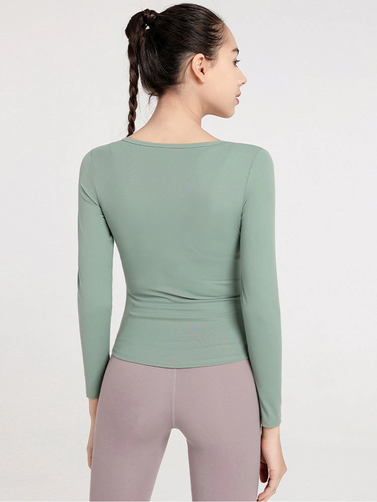 Slim Fit V-neck Long Sleeve Yoga Tops Breathable Athletic Workout Running Shirt