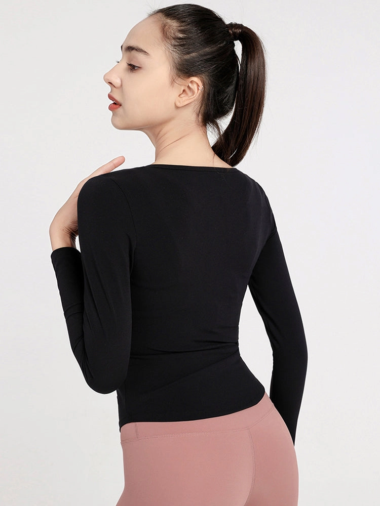 Slim Fit V-neck Long Sleeve Yoga Tops Breathable Athletic Workout Running Shirt