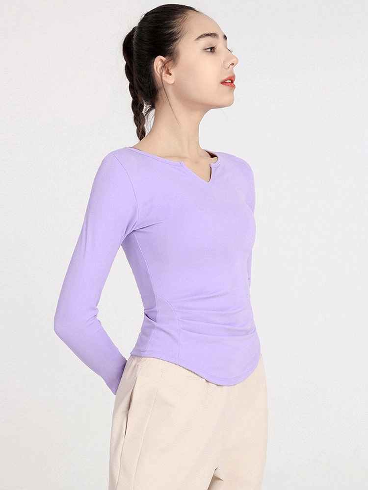 Slim Fit V-neck Long Sleeve Yoga Tops Breathable Athletic Workout Running Shirt