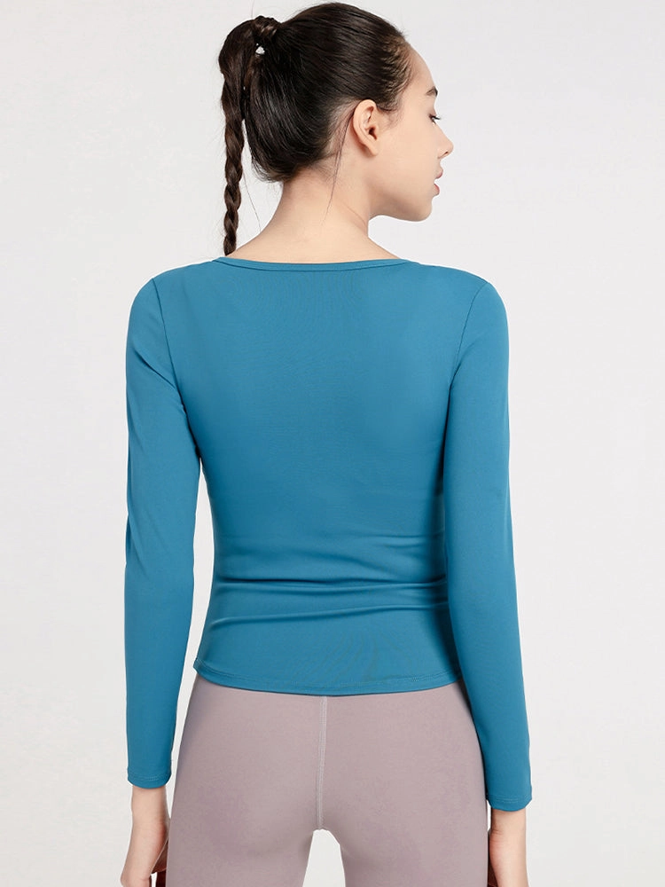 Slim Fit V-neck Long Sleeve Yoga Tops Breathable Athletic Workout Running Shirt