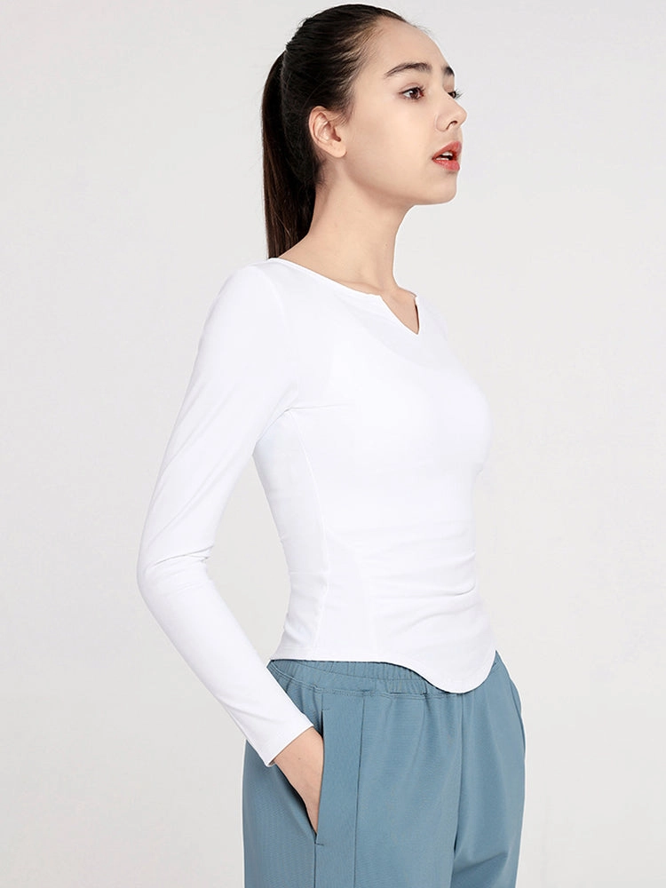 Slim Fit V-neck Long Sleeve Yoga Tops Breathable Athletic Workout Running Shirt