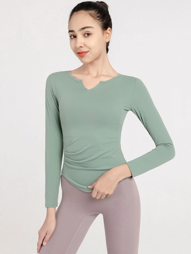 Slim Fit V-neck Long Sleeve Yoga Tops Breathable Athletic Workout Running Shirt