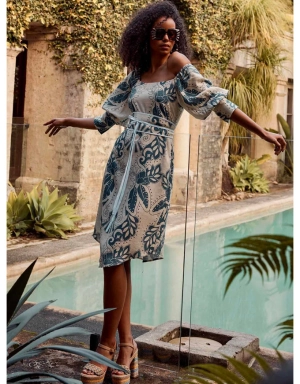 Templo Linen Off Shoulder Midi Dress